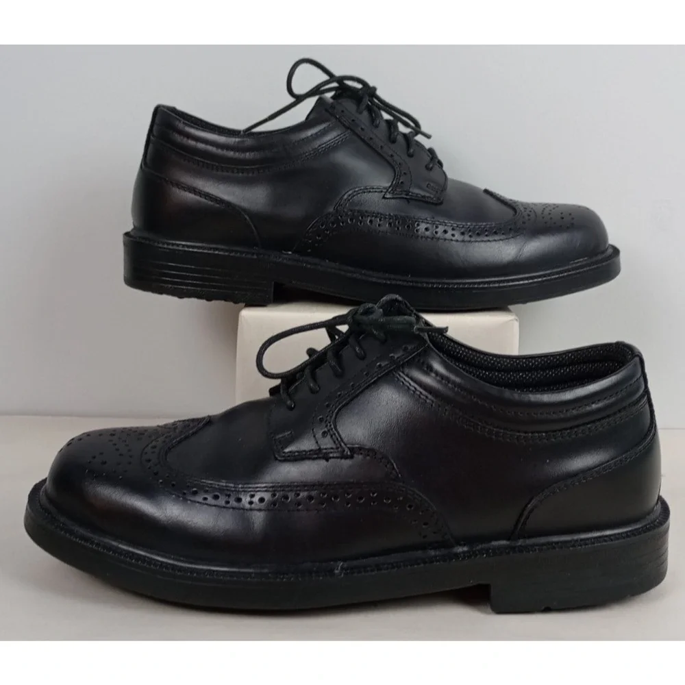 Deer Stags Mens 9.5M Black Tribune Supro Sock Wingtip Oxford Dress Shoes